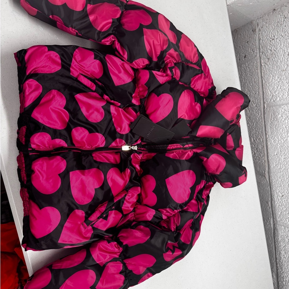 Fun 2 Fun Pink and Black Heart Puffer Jacket